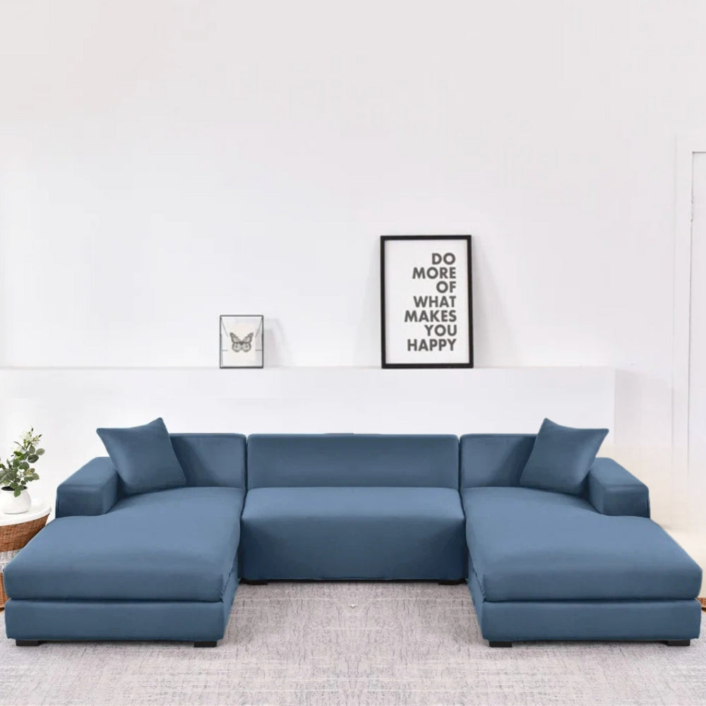 Elastischer U-Sofabezug Grau-Blau