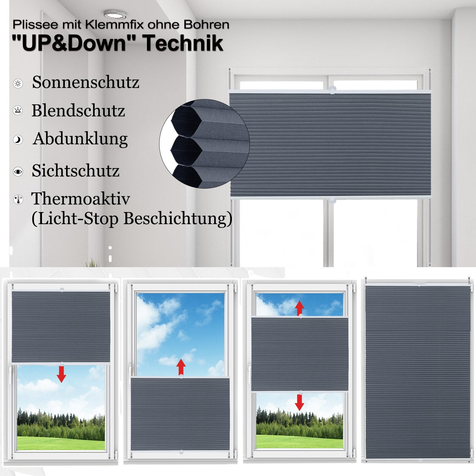 Plissees EW7 Klemmfix UV-Schutz